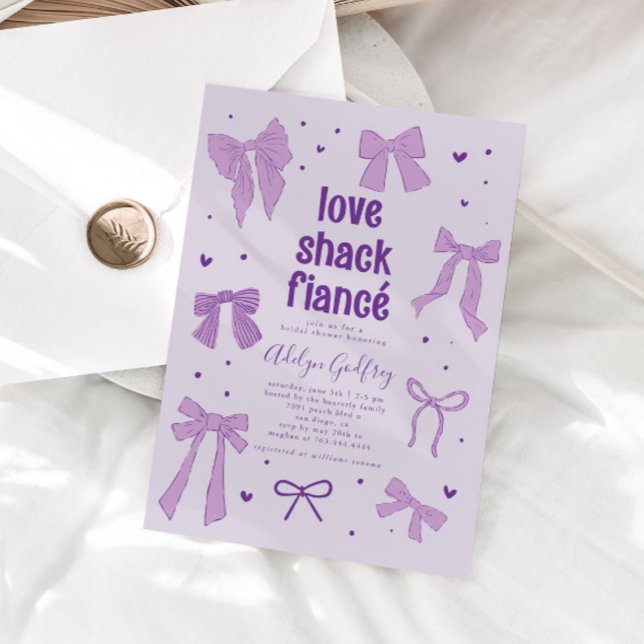 Love Shack Fiance Purple Bow Bridal Shower Invitation (Creator Uploaded)