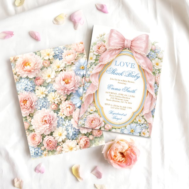 Love Shack Floral Pink Bow Girl Baby Shower Invitation (Creator Uploaded)