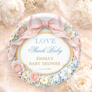 Love Shack Floral Pink Bow Girl Baby Shower Paper Plate