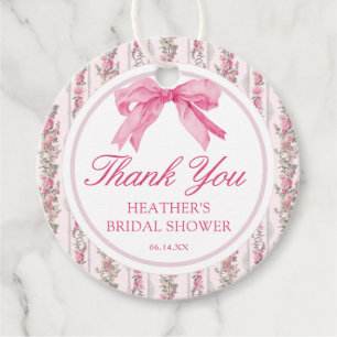 Love Shack Pink Bow Bridal Shower Thank You Favour Tags