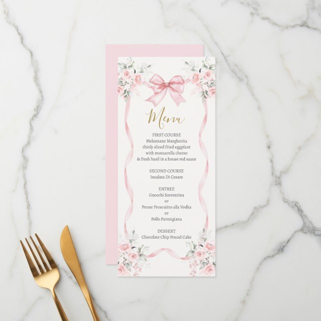Love Shack Pink floral Menu Card (Front/Back In Situ)
