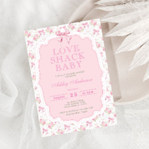 Love Shack Rose Floral Shabby Chic Baby Shower Invitation