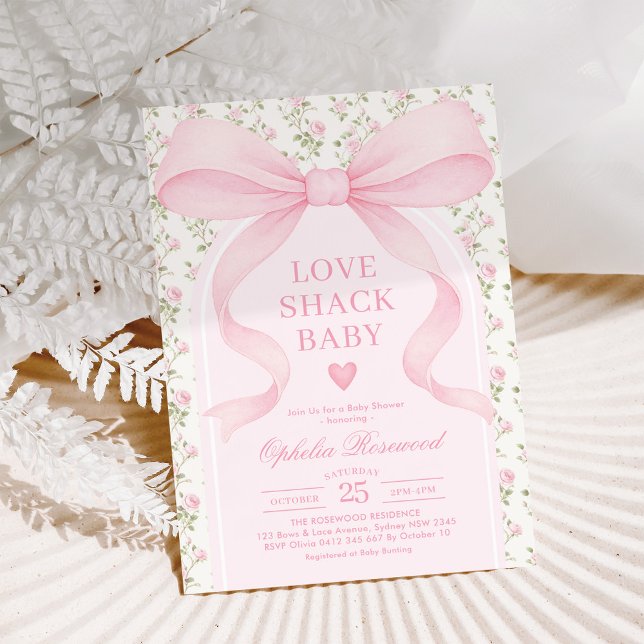 Love Shack Roses Pink Bow Girl Baby Shower Invitation (Creator Uploaded)