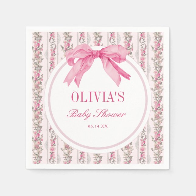 Love Shack Vintage Pink Bow Baby Shower Napkin (Front)