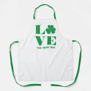 Love Shamrock Clover Irish Custom Text Green White Apron