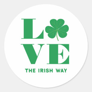 Love Shamrock Clover Irish Custom Text Green White Classic Round Sticker