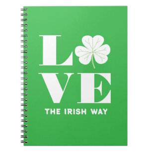 Love Shamrock Clover Irish Green White Custom Text Notebook
