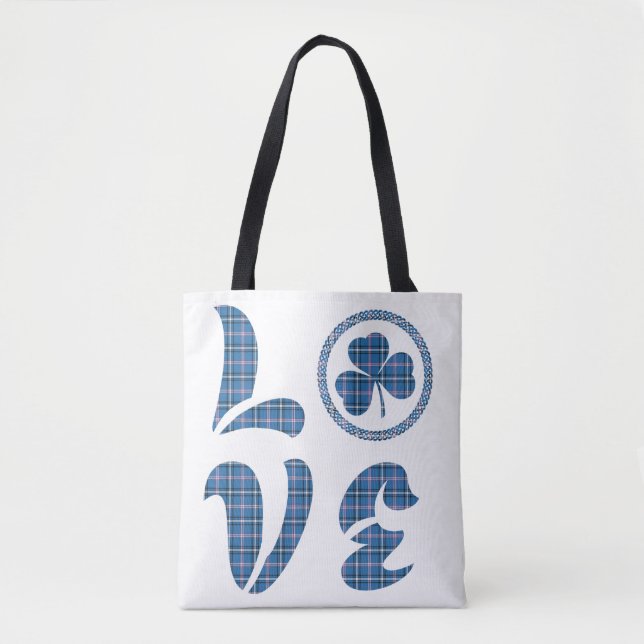 Love Shamrock Plaid Blue Black Classic Pattern Tote Bag (Front)