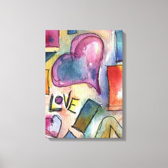 Love Shapes Watercolor painting on Canvas Print (Front)