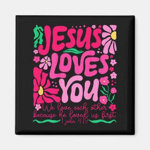 Love Shirt Jesus Boho Floral Religious Faith Magnet