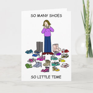 Love Shoes, Cartoon Lady with Shoe Collection. Card