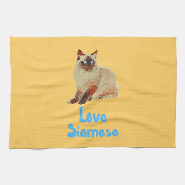 Love Siamese Cats Tea Towel (Horizontal)