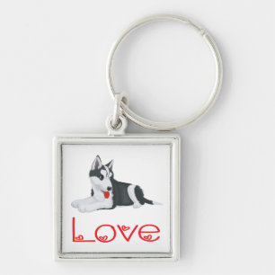 Love Siberian Husky Puppy Dog Keychain