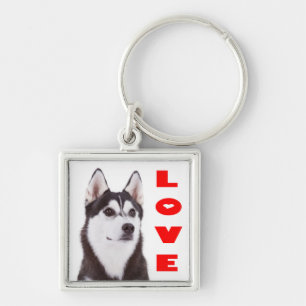 Love Siberian Husky Puppy Dog Portrait Keychain