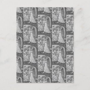 LOVE SICK GIRL ZOMBIE FOLLOWING HER HEART, WHIMSY HOLIDAY POSTCARD