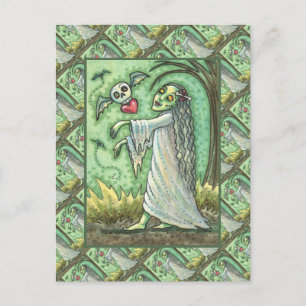 LOVE SICK GIRL ZOMBIE FOLLOWING HER HEART, WHIMSY HOLIDAY POSTCARD