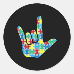 Love Sign Autism Awareness  Classic Round Sticker