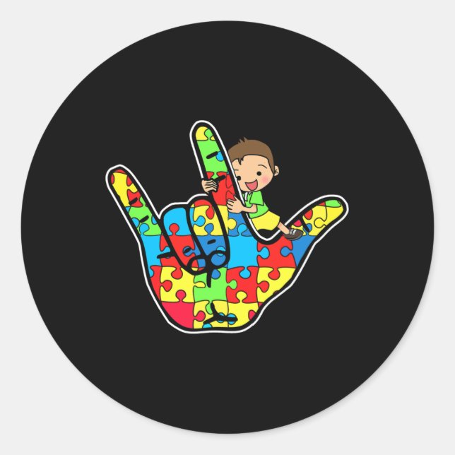 Love Sign Language Autism Awareness Support  Classic Round Sticker (Front)