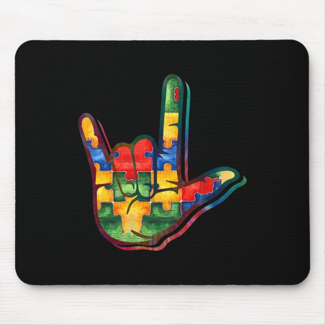 Love Sign Language Autism Awareness Support Puzzle Mouse Pad (Front)