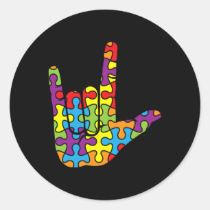 Love Sign Language - Autistic Puzzle Autism Awaren Classic Round Sticker