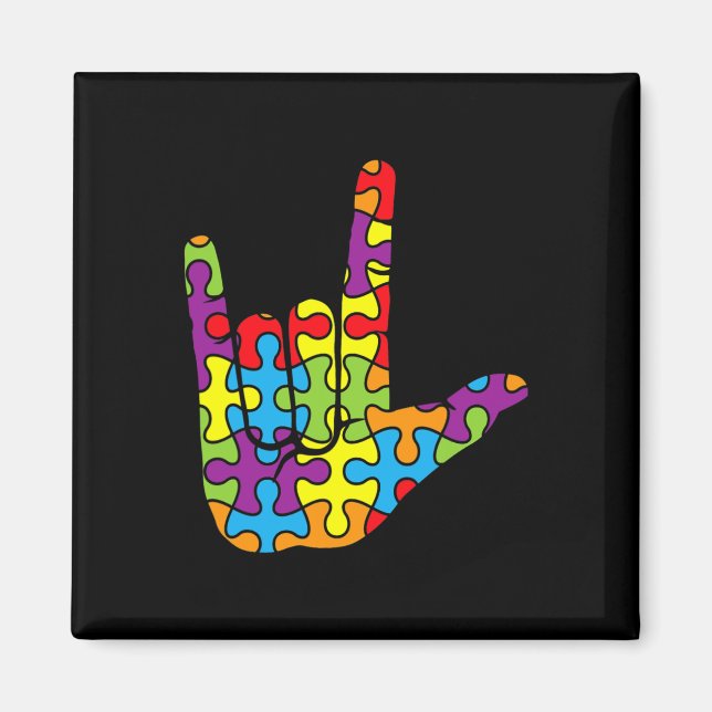 Love Sign Language Autistic Puzzle Autism Awarenes Magnet (Front)