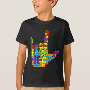 Love Sign Language Autistic Puzzle Autism Awarenes T-Shirt