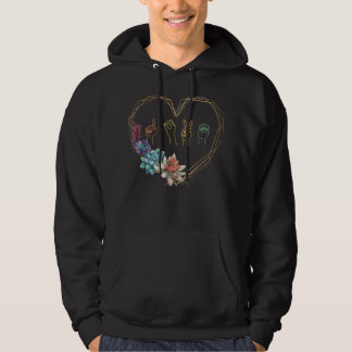 Love Sign Language Floral Heart ASL Valentine's Da Hoodie