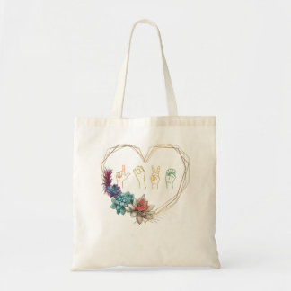 Love Sign Language Floral Heart ASL Valentine's Da Tote Bag