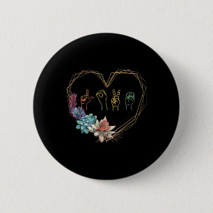 Love Sign Language Floral Heart Asl Valentines Day 6 Cm Round Badge
