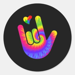 Love Sign Language Hand Autism Awareness Heart Tie Classic Round Sticker