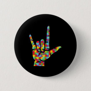 Love Sign Language Hand Autism Awareness Puzzle 6 Cm Round Badge