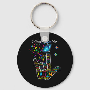 Love Sign Language Hand I Wear Blue For Autism Awa Key Ring