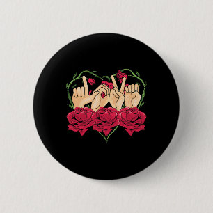 Love Sign Language Rose Heart ASL Awareness Deaf P 6 Cm Round Badge