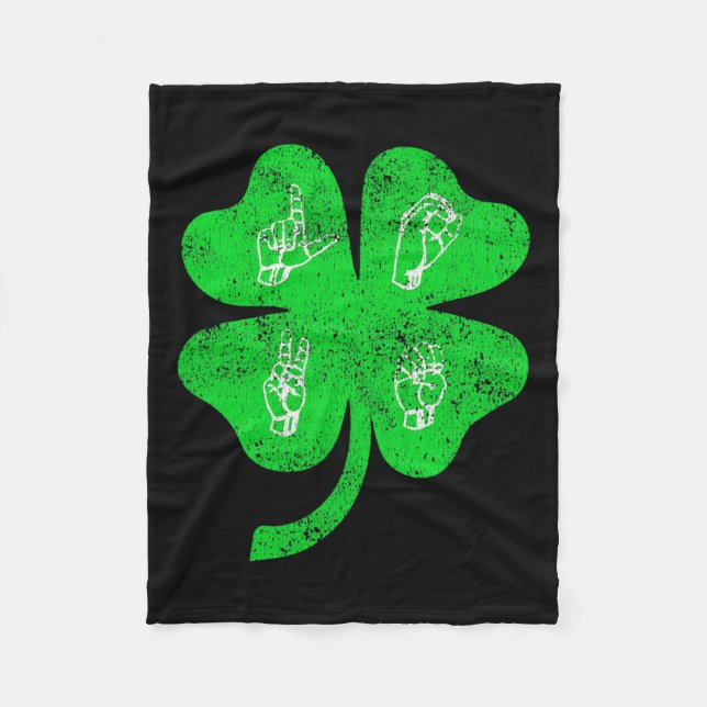 Love Sign Language St Patrick's Day Deaf Awareness Fleece Blanket (Front)