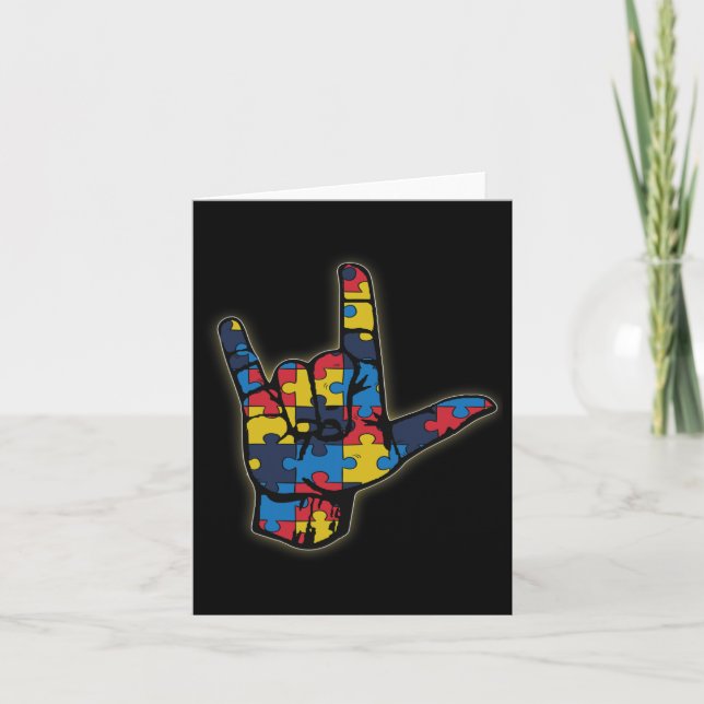Love Sign Language Tee Autism Awareness Support Fi Card (Front)