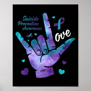 Love Sign Teal & Purple Ribbon Suicide Prevent