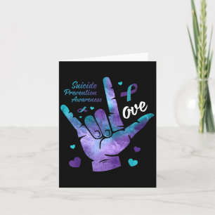 Love Sign Teal &amp; Purple Ribbon Suicide Prevent Card