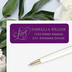 Love Silver Script Purple Wedding Return Address