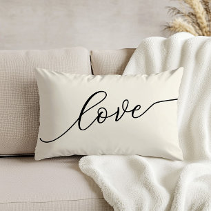 Love Simple Black Script Ivory Lumbar Cushion
