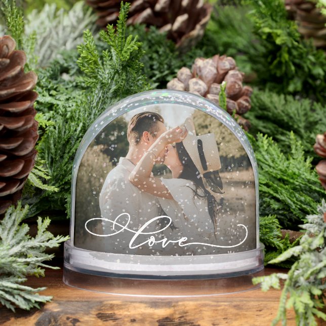 Love Simple Modern Script 2 Photo Snowglobe (Winter)