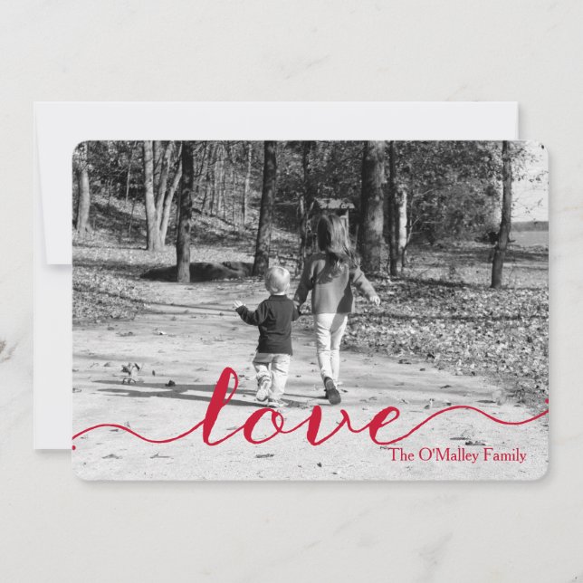 Love | Simple Red Script Photo Valentine's Day Holiday Card (Front)