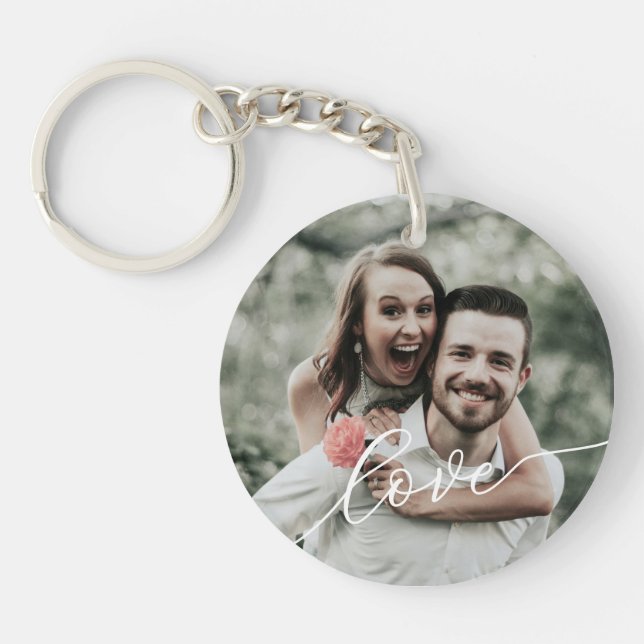 Love Simple Script Photo Key Ring (Front)