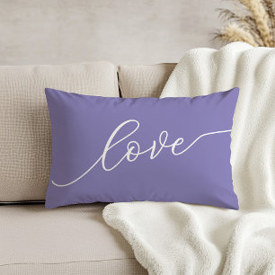 Love Simple White Script Lavender Lumbar Pillow