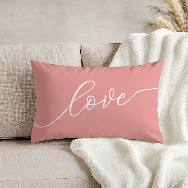 Love Simple White Script Pink Lumbar Cushion (Creator Uploaded)