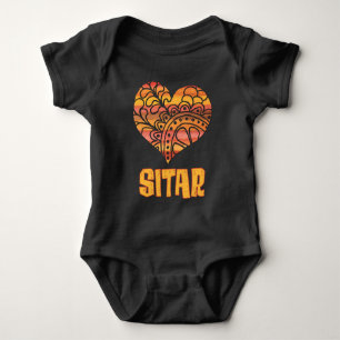 Love Sitar Orange Mandala Heart Indian Music Baby Bodysuit