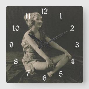 Love Sitting Cross Legs, Pretty Girl Pinup    Square Wall Clock