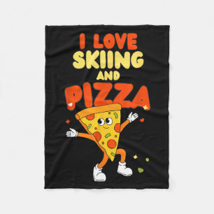 Love skiing and pizza snow slopes mountain fleece blanket