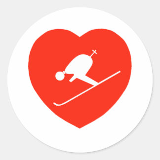 Love Skiing Red Heart Classic Round Sticker