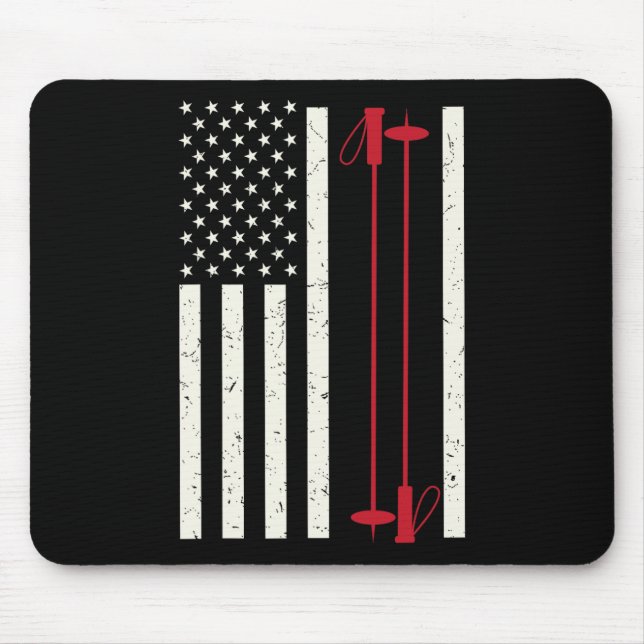 Love Skiing Us Flag - Great Snow Lovers Gift  Mouse Pad (Front)