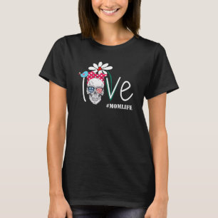 Love Skull Daisy Flower American Flag Mum Life T-Shirt